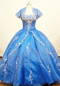 Gorgeous Ball Gown Strapless Organza Embroidery Quinceanera Dresses in Blue