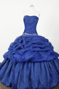 Popular Ball Gown Strapless Blue Embroidery Quinceanera Dresses in Organza