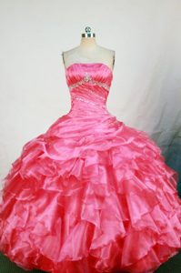 Cute Ball Gown Strapless Organza Quinceanera Dress with Beading and Ruffles