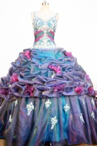 Romantic Ball Gown Organza Quinceanera Dresses with Appliques and Pick Ups