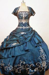 Exquisite Strapless Blue Embroidery Quinceanera Dress in Taffeta with Beading
