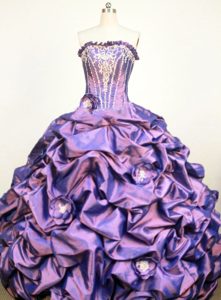 Classical Ball Gown Strapless Purple Quinceanera Dress with Hand Made Flowers