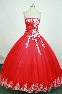 Discount Strapless Red Appliqued Quinceanera Real Sample Dresses Best Seller