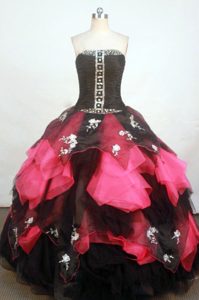 Colorful Exquisite Strapless Fuchsia Quinceanera Dress in Organza with Appliques