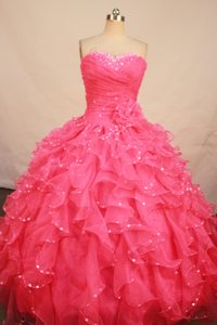 Pretty Sweetheart Watermelon Organza Quinceanera Dress with Ruffled Layers