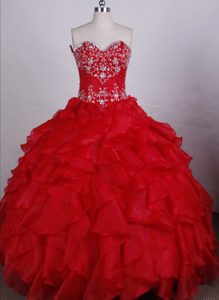 Lovely Ball Gown Sweetheart Ruffled Quinceanera Dress with Beading in Taffeta