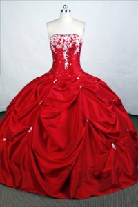 Elegant Strapless Appliqued Real Sample Quinceanera Dress in Taffeta on Sale