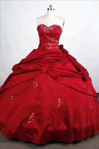 Simple Beaded Sweetheart Wine Red Quinceanera Real Sample Dresses in Satin