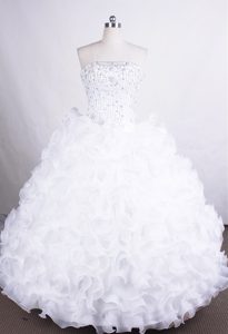 2013 Luxurious Strapless Organza Quinceanera Dresses with Beading and Ruffles