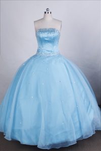 Elegant Ball Gown Strapless Light Blue Quinceanera Dresses with Beading on Sale