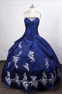 Lovely Strapless Taffeta Real Sample Quinceanera Long Dresses with Appliques