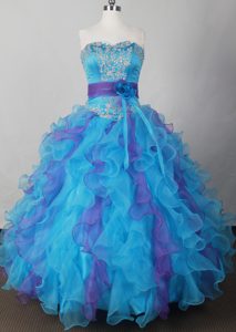 Cute Ball Gown Strapless Ruffled Real Sample Quinceanera Gown with Belt