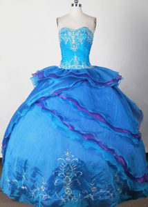 Sweetheart Blue Taffeta Sweet 16 Dresses with Beading for Custom Made