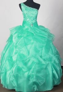 Perfect Ball Gown One Shoulder Beaded Quince Dresses in Apple Green