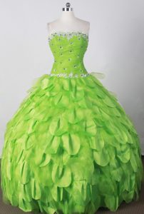 Sweet Strapless Spring Green Taffeta Sweet Sixteen Dresses with Beading