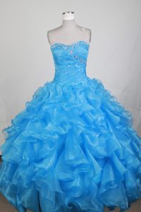 Ball Gown Sweetheart Lovely Ruffled Organza Sweet 16 Dress in Baby Blue