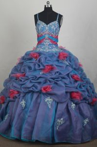 Colorful Straps Beaded Organza Low Price Quinceanera Dress with Flowers