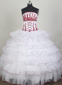 Discount Strapless Appliqued Organza Quinceanera Gown Dress in White