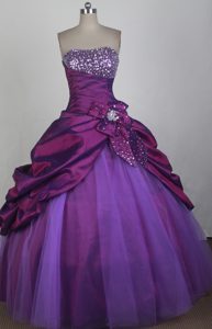 Strapless Beaded Taffeta and Tulle Quince Gowns in Purple on Promotion
