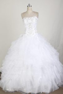 Strapless White Organza Quinces Dress with Embroidery for Wholesale Price