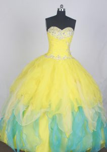Beautiful Yellow and Apple Green Organza Sweet 16 Dresses with Beading