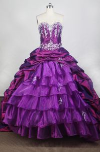 Sweetheart Purple Nice Taffeta and Organza Quinces Dress with Appliques