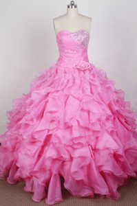 Low Price Pink Sweetheart Quinceanera Dresses with Beading and Ruffles