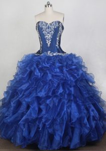 Cheap Blue Sweetheart Organza Dress for Quinceanera with Embroidery