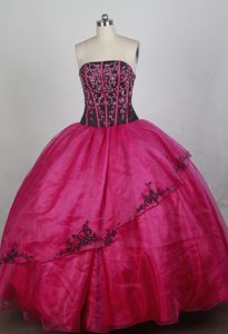 Cute Strapless Organza Sweet Sixteen Dresses in Hot Pink with Beading