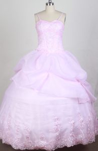 Lovely Ball Gown Straps Beaded Organza Sweet 16 Dresses in Baby Pink