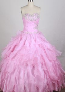Sweetheart Light Pink Organza Inexpensive Sweet 16 Dresses with Beading
