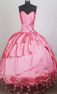 Ball Gown Sweetheart Appliqued Taffeta Quinces Dress for Wholesale Price