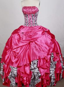 Custom Made Ball Gown Strapless Taffeta Quinceanera Dress in Hot Pink