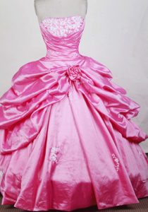 Ball Gown Strapless Perfect Taffeta Appliqued Sweet Sixteen Dress in Pink