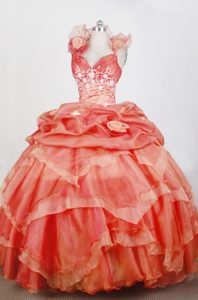 Ball Gown Sweetheart Organza Low Price Sweet 15 Dresses in Orange Red