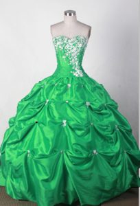 Sweet Green Real Sample Sweetheart Taffeta Quinces Dress with Beading