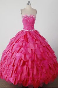 Strapless Lovely Beaded Taffeta and Tulle Quinceanera Dresses in Hot Pink