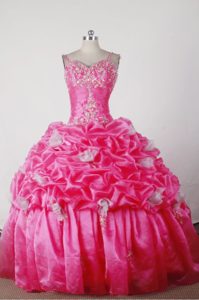 Straps Hot Pink Low Price Quinceanera Dresses with Ruffles and Appliques