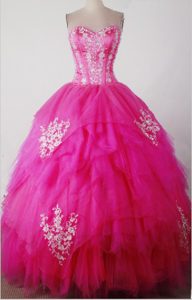 Discount Real Sample Sweetheart Appliqued Dresses for Quince in Hot Pink