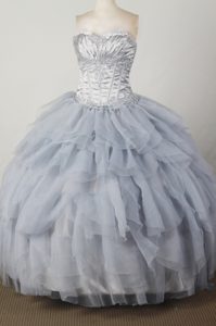 Sweetheart Silver Sweet Sixteen Quinceanera Dresses with Ruffles on Sale