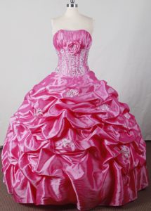 Ball Gown Strapless Ruffled Taffeta Sweet 16 Dress for Cheap in Hot Pink