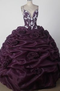 Ball Gown Straps Cheap Beaded Taffeta Quinceaneras Dress in Dark Purple