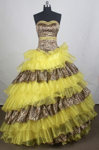 Inexpensive Sweetheart Ball Gown Sweet 15 Dress in Yellow and Leopold
