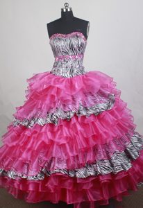 Strapless Taffeta Hot Pink Low Price Quinceanera Dress with Ruffled Layers