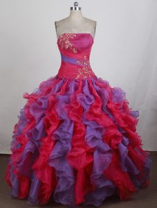 Strapless Muti-Color Ruffled Quinces Gowns on Promotion with Appliques