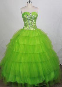 Fitted Green Beaded Real Sample Quinceaneras Dress with Sweetheart