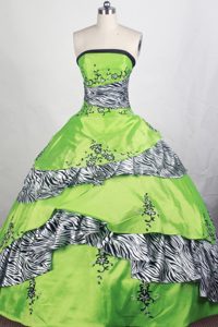 Green Embroidery Strapless Real Sample Quinceanera Dress in Taffeta