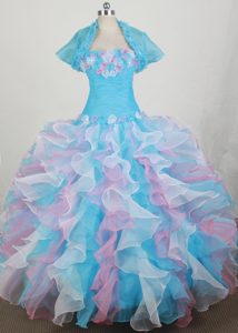 Perfect Multi-colored Strapless Organza Sweet 16 Dresses with Appliques