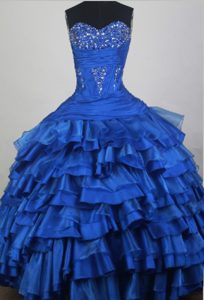 Blue Sweetheart Real Sample Quinceanera Dress with Beading in Taffeta