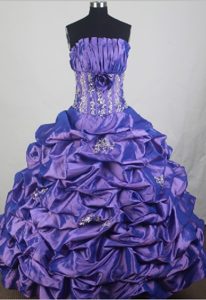 Eggplant Purple Taffeta Dress for Quince with Beading and Handle Flower